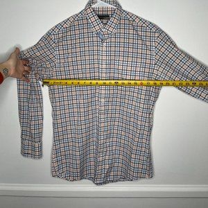 oobe brand button up blue, orange, navy, and white dress shirt